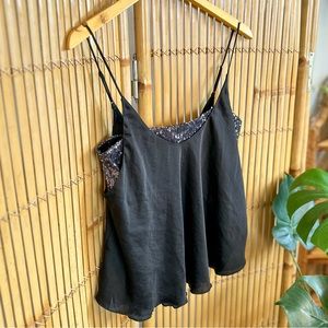 Free People Boho Black Built-in Sequined Bandeau Cami Tank Top Large